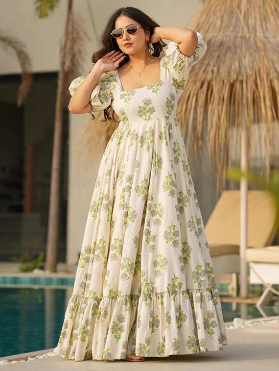 women floral print puff sleeve tiered dress