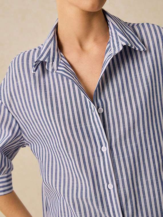 women striped collared long sleeve shirt - 22088877 -  Standard Image - 3