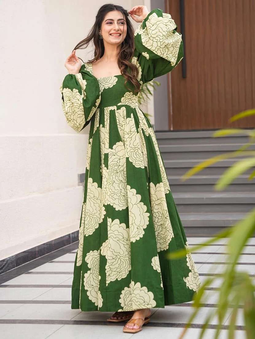 green rayon ballon  dress - 22088884 -  Zoom Image - 0