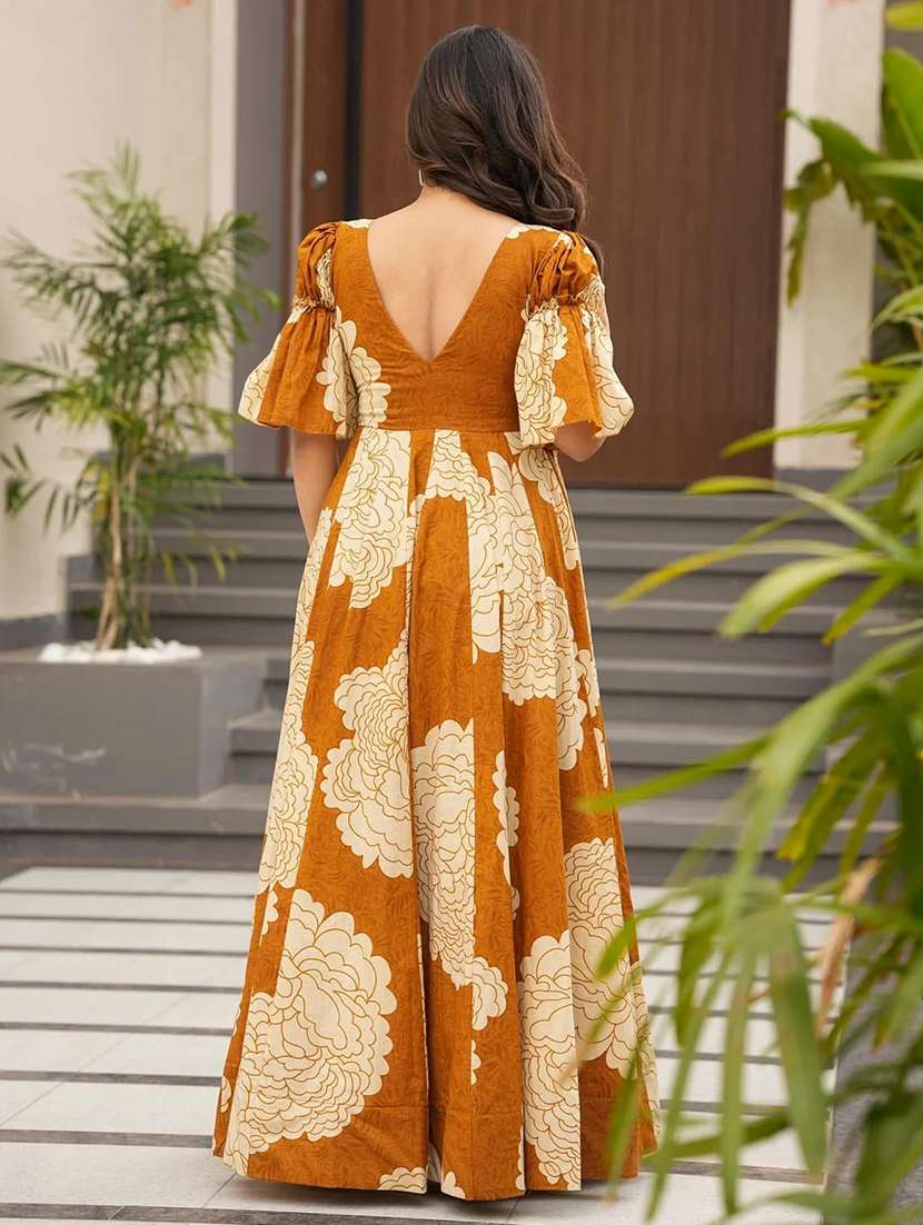 mustard rayon ballon  dress - 22088885 -  Standard Image - 3