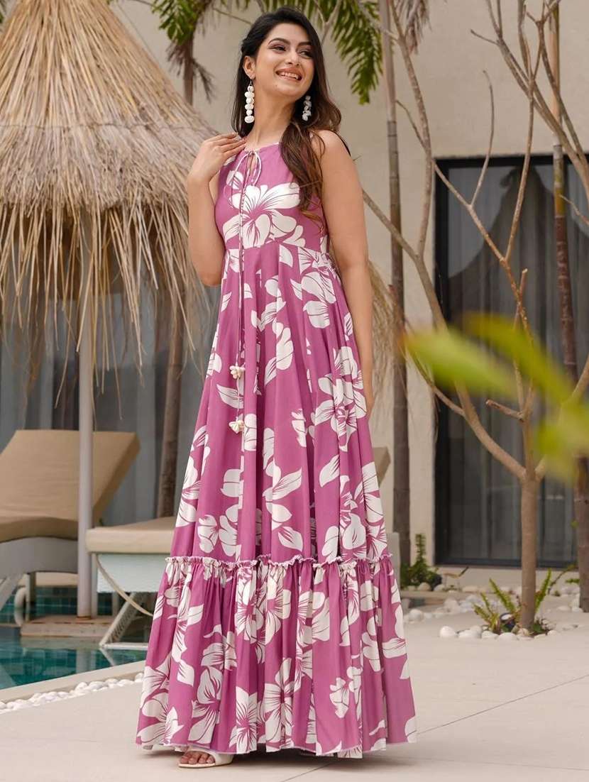 women floral print sleeveless tiered dress