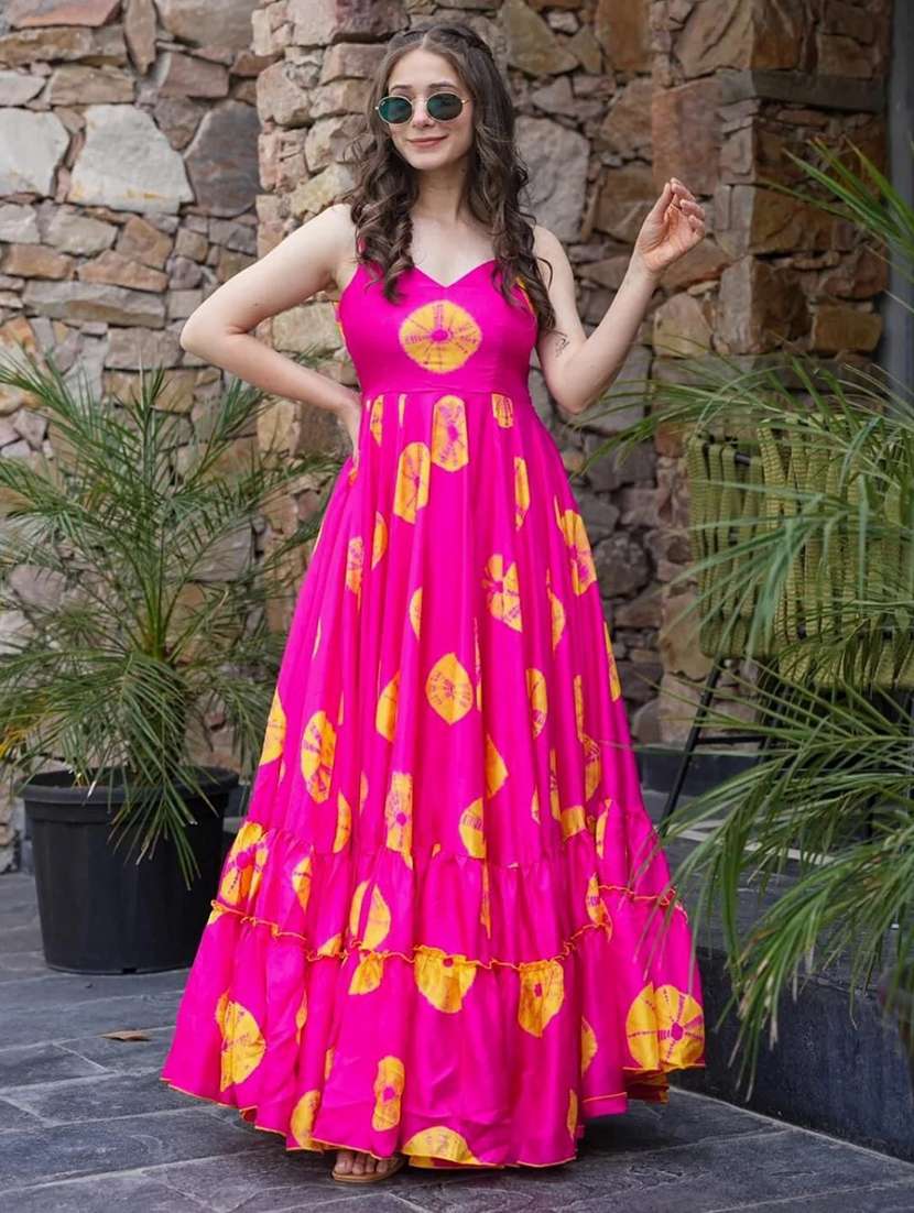 women printed shoulder strap tiered dress