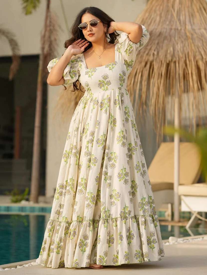women floral print puff sleeve tiered dress