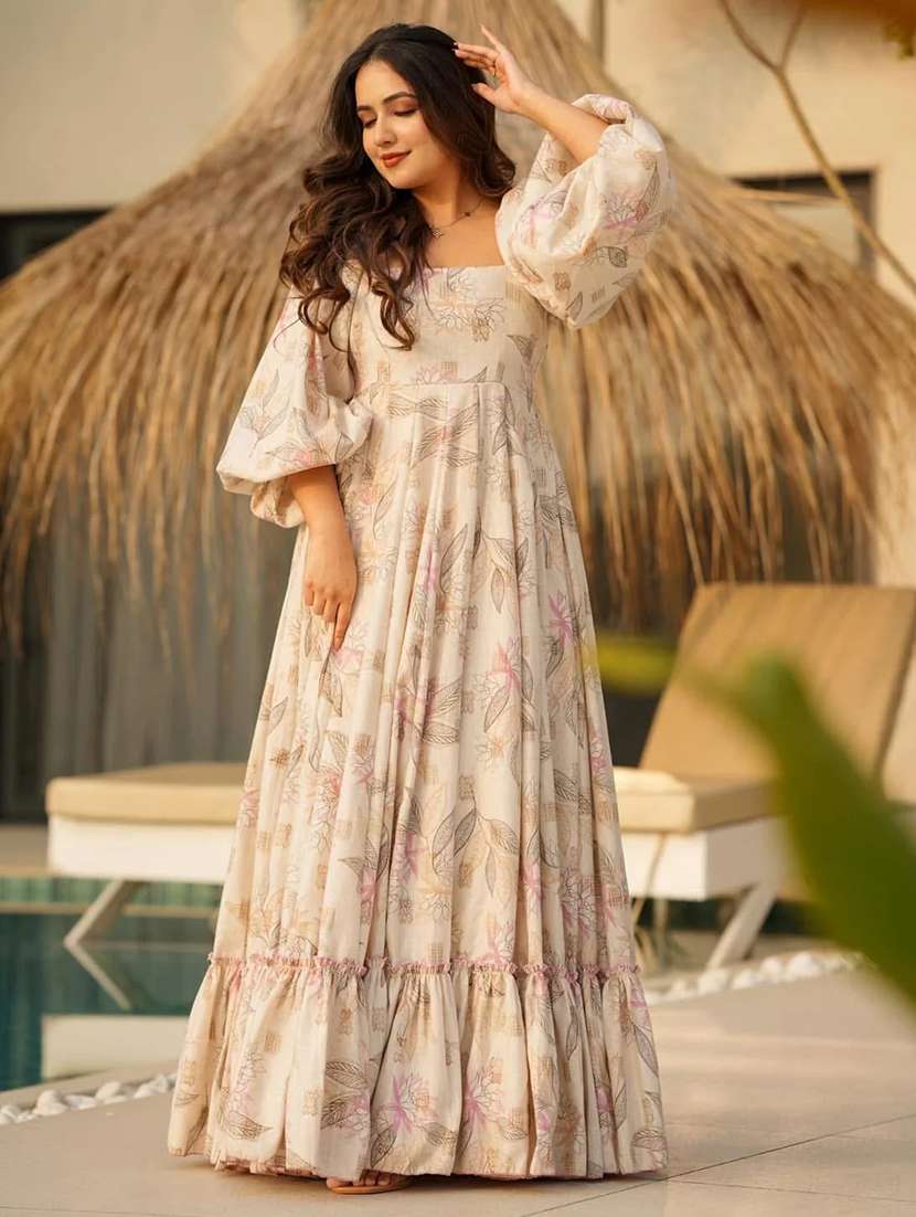 women floral print puff sleeve tiered dress