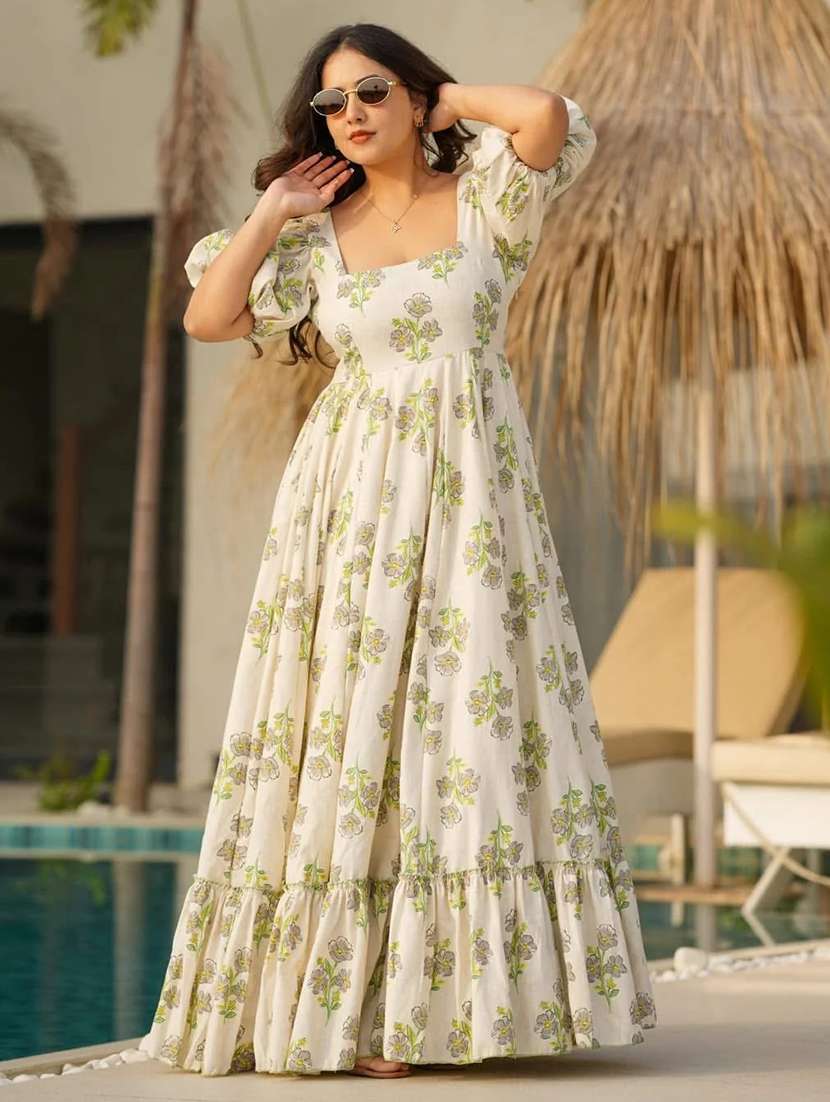 women floral print puff sleeve tiered dress