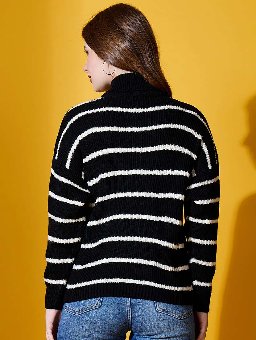 women striped high neck long sleeve pullover - 22088908 - Standard Image - 3
