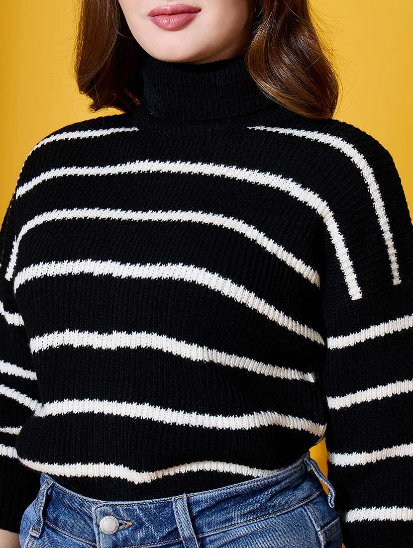women striped high neck long sleeve pullover - 22088908 - Standard Image - 5