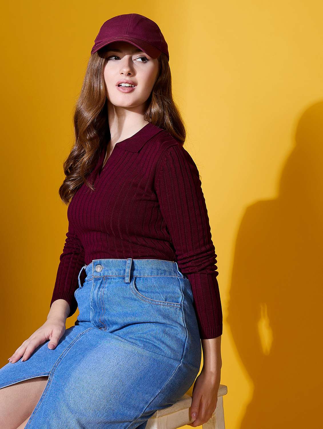 women solid collared long sleeve pullover