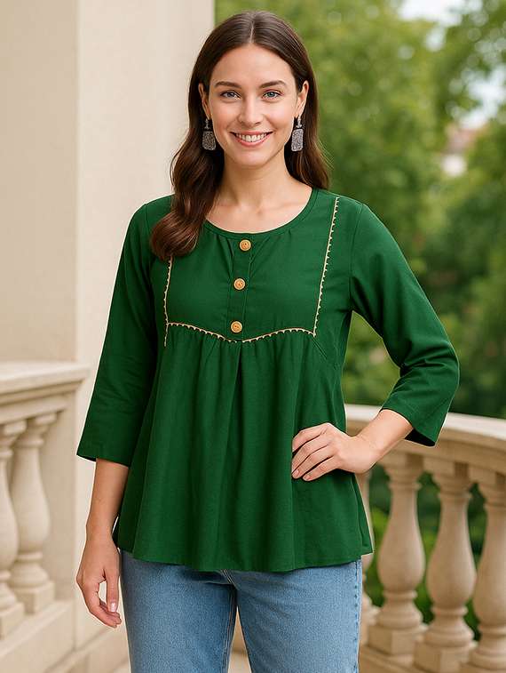 women solid three quarter sleeve ethnic top