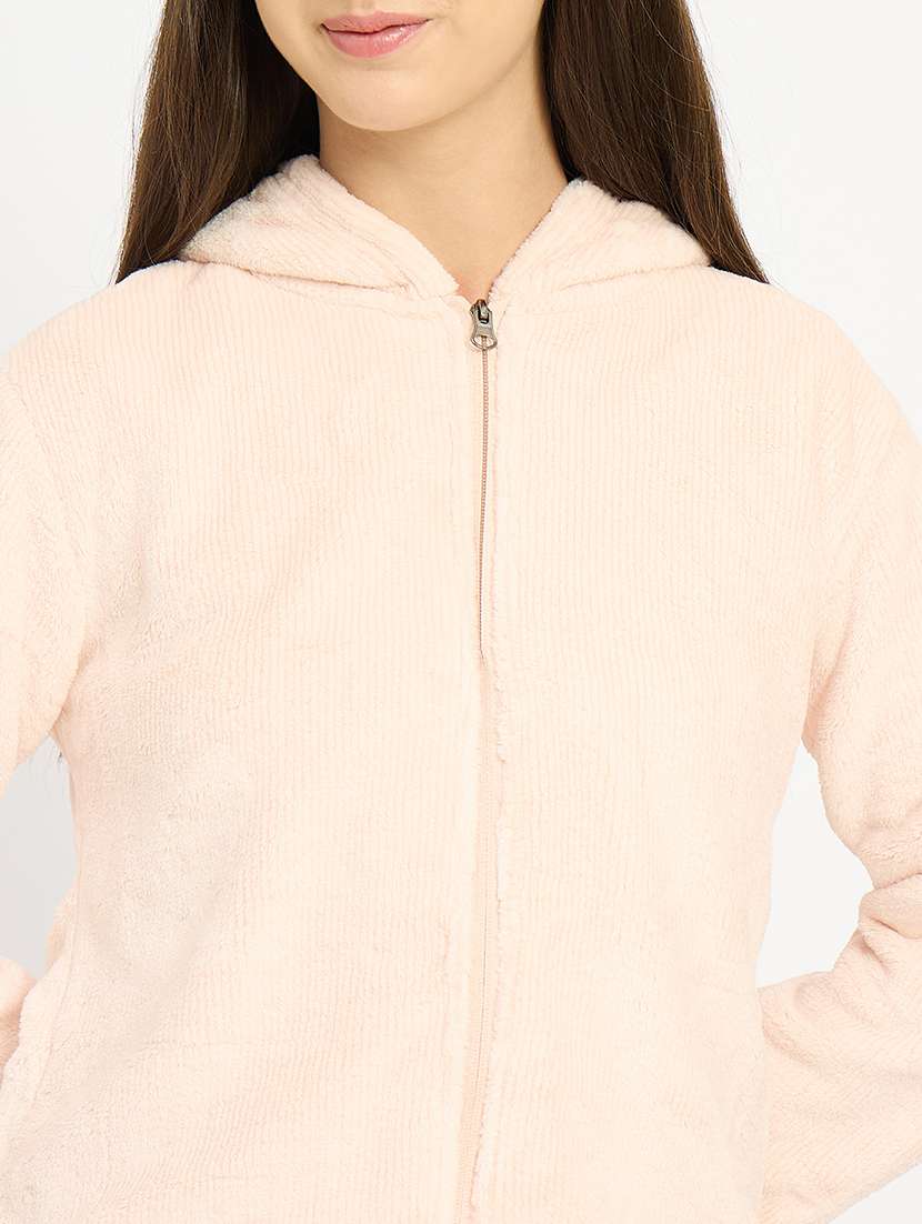 women solid hooded velvet nightwear pyjama set - 22088959 -  Standard Image - 5