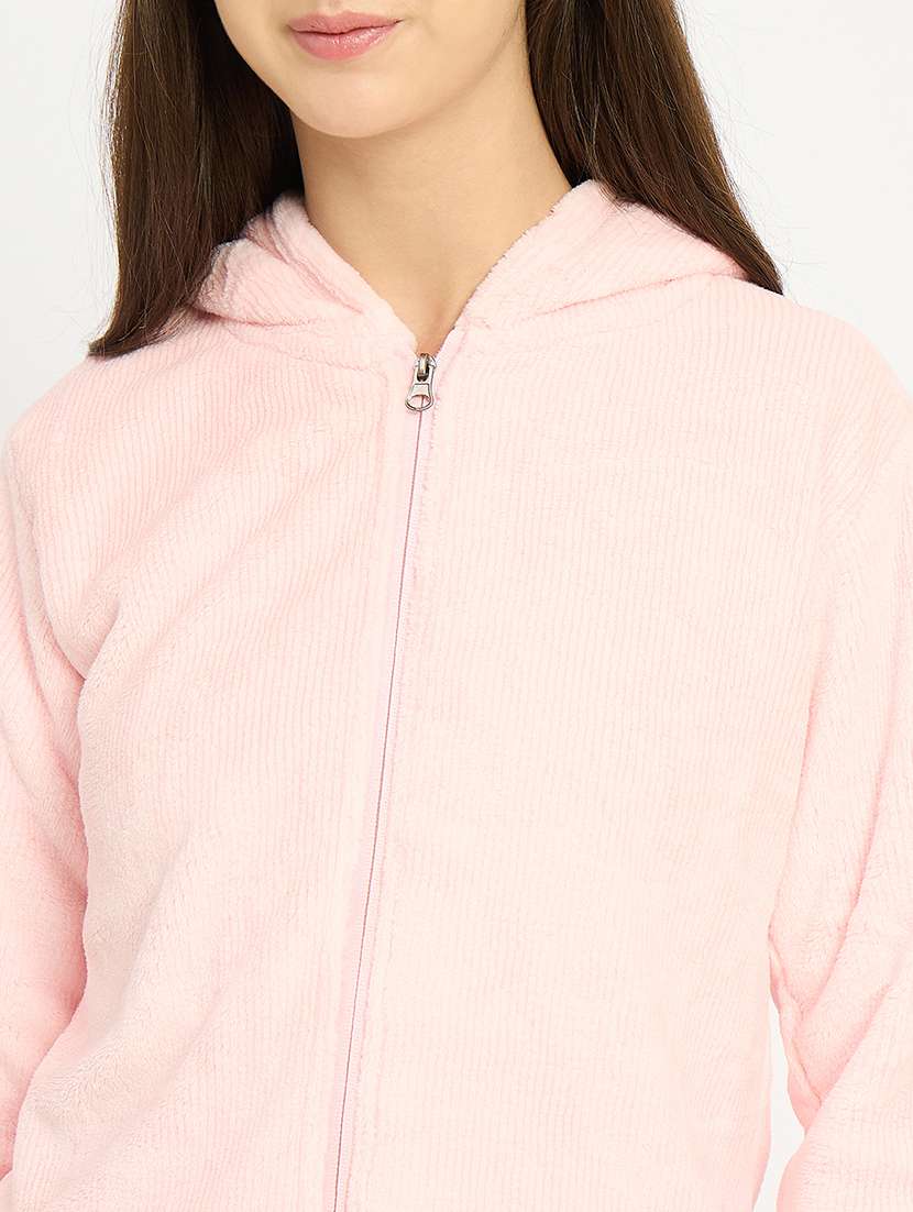 women solid hooded velvet nightwear pyjama set - 22088960 -  Standard Image - 5