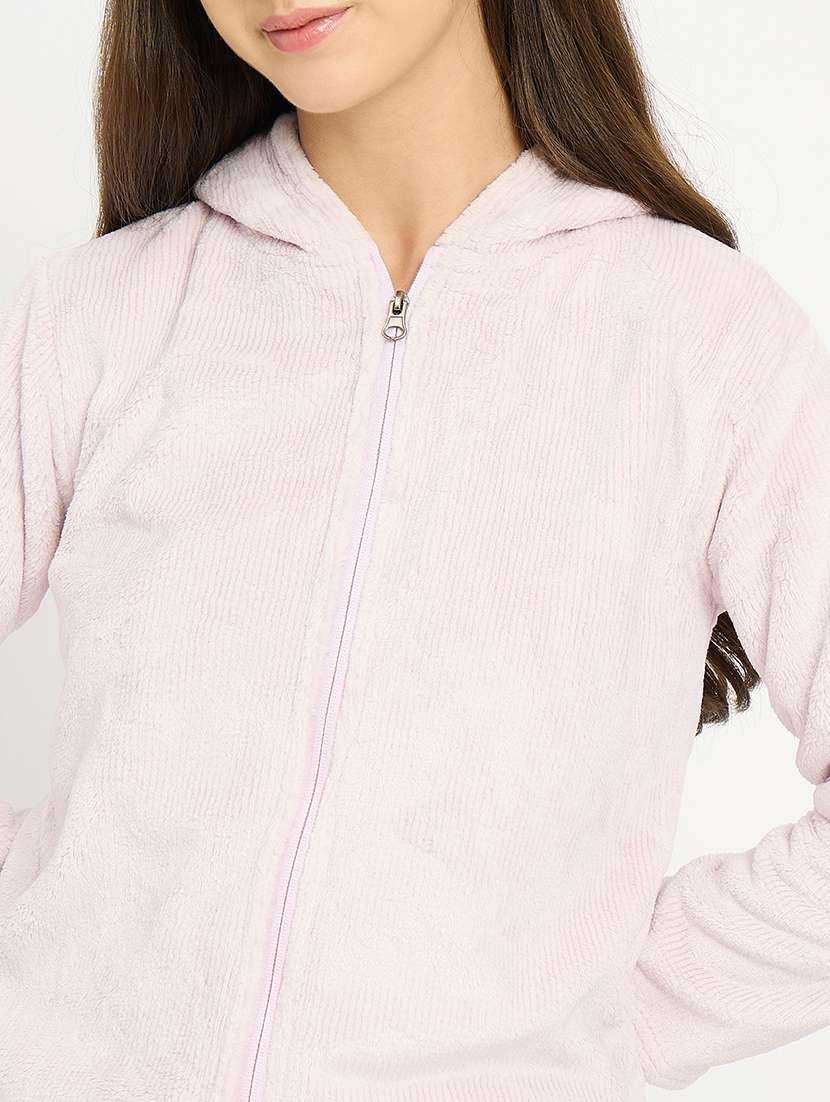 women solid hooded velvet nightwear pyjama set - 22088961 -  Standard Image - 5