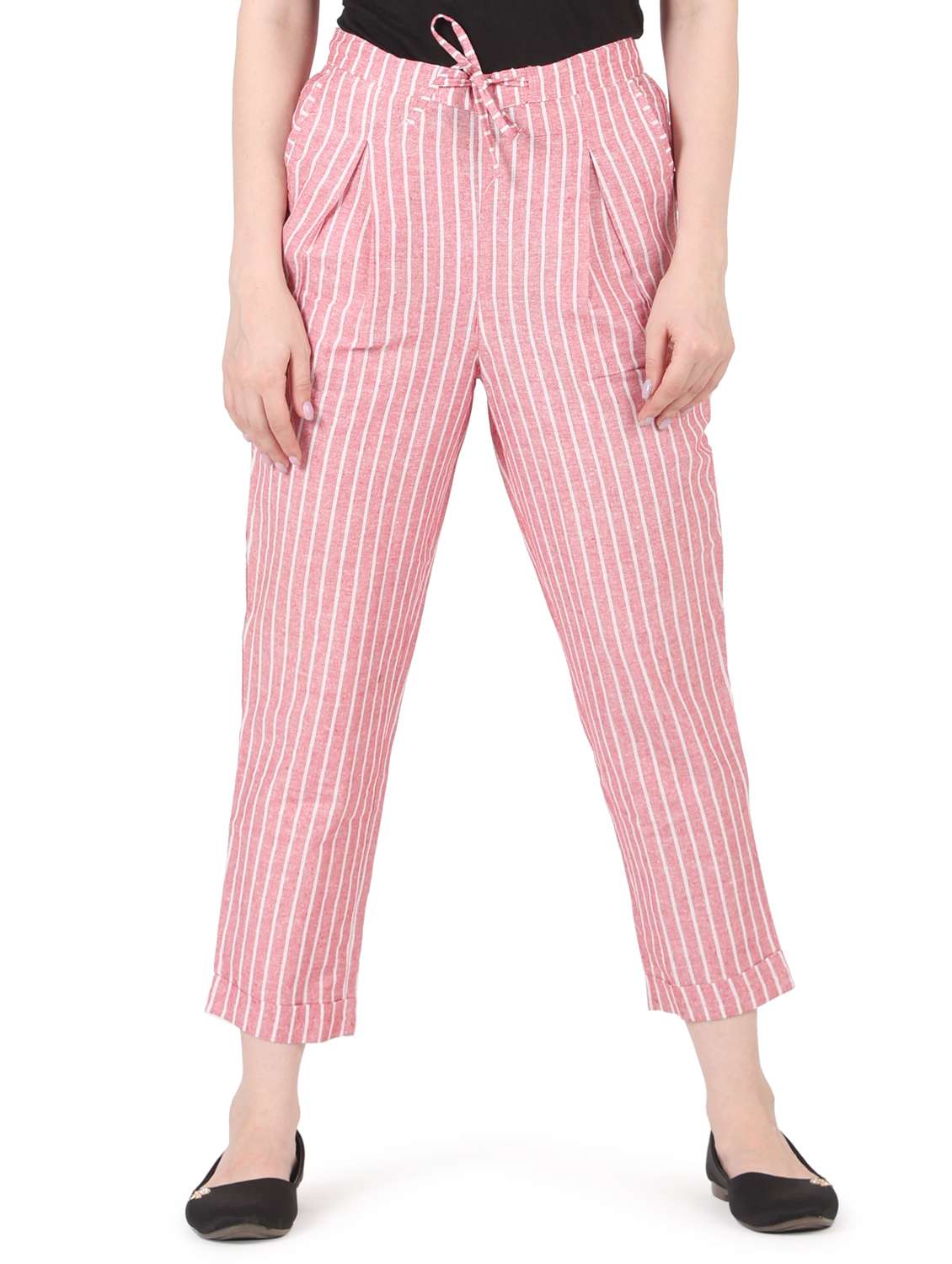 women striped high rise straight trouser