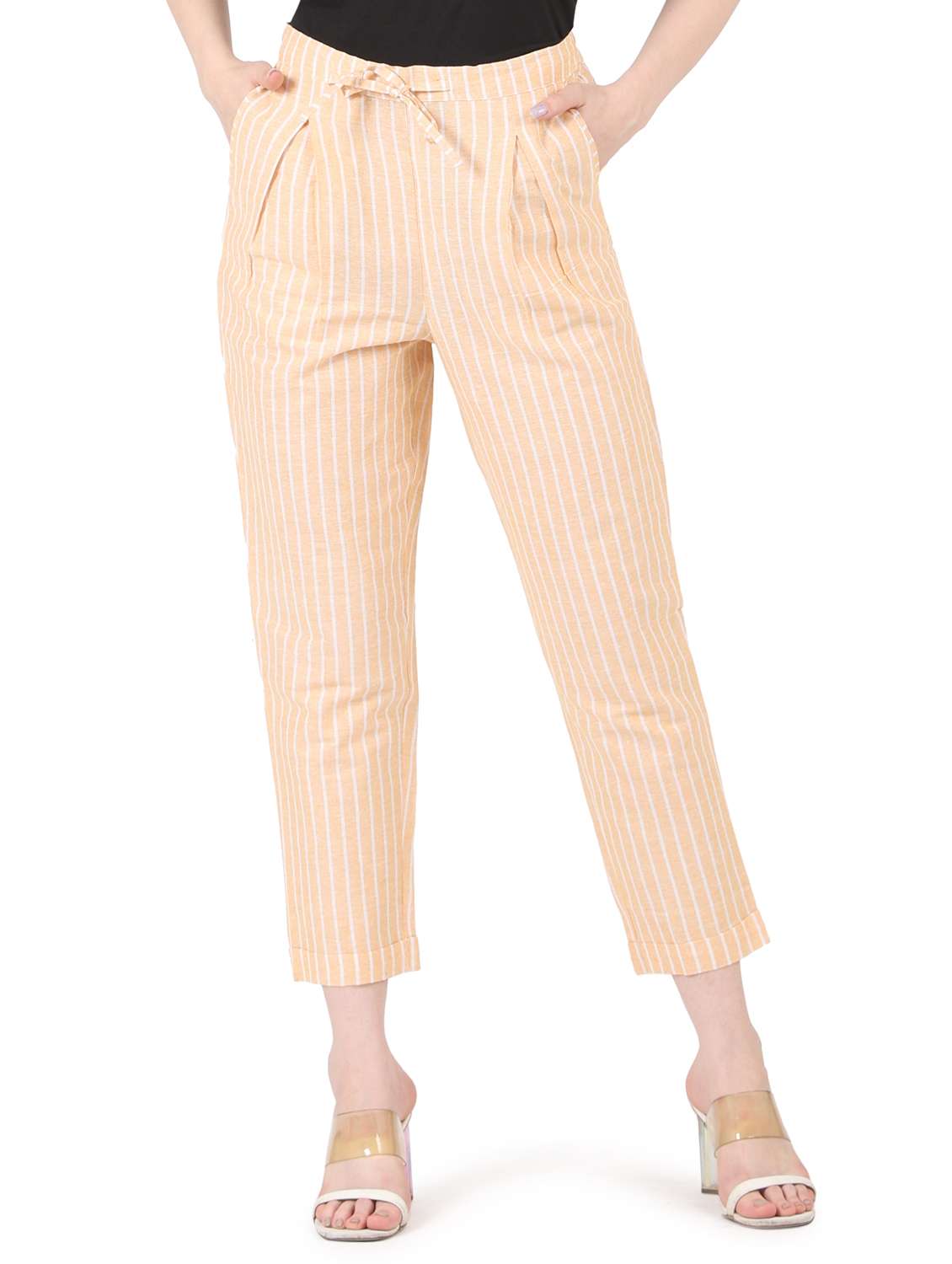 women striped high rise straight trouser