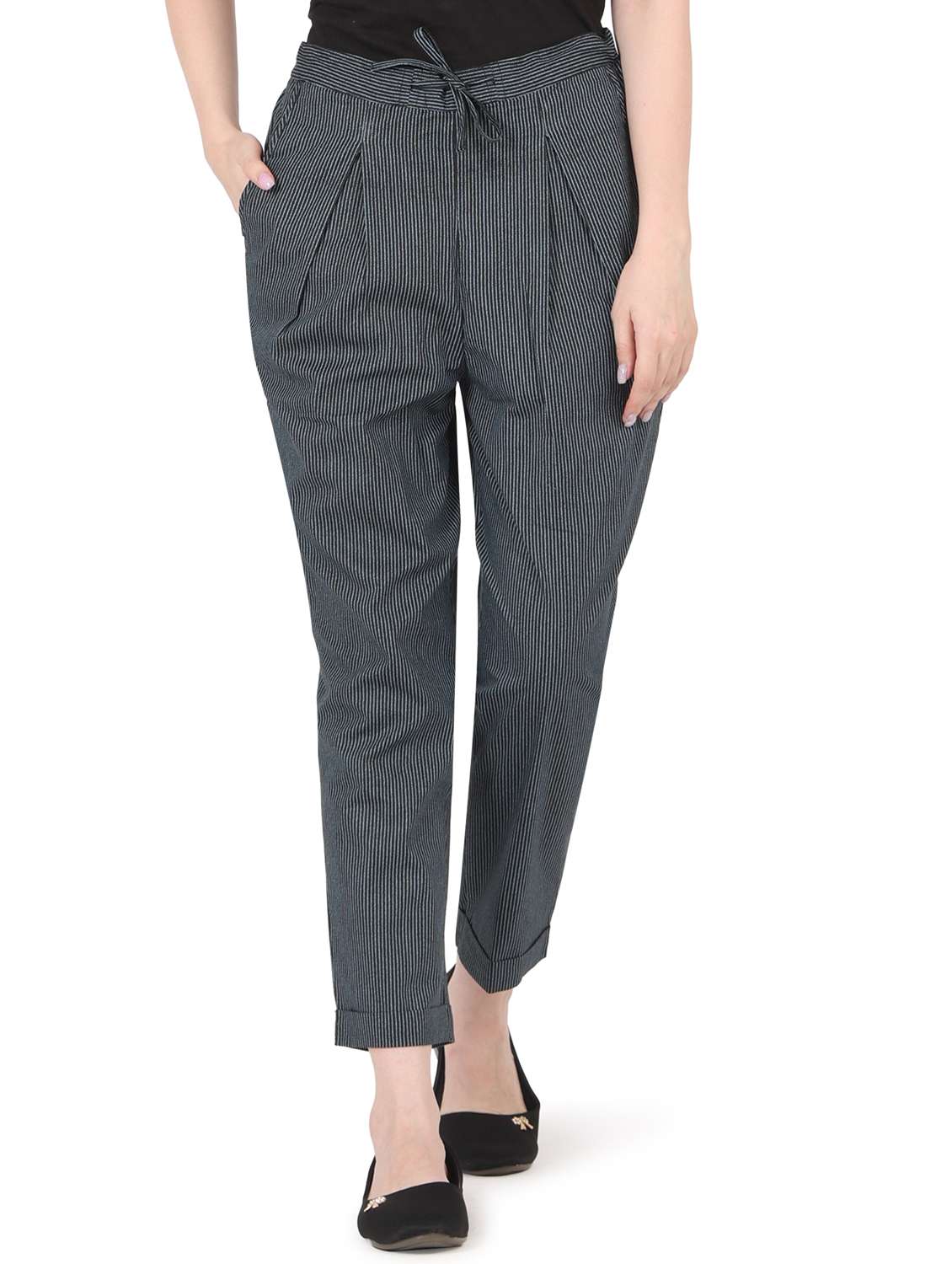 women striped high rise straight trouser - 22088965 -  Zoom Image - 0