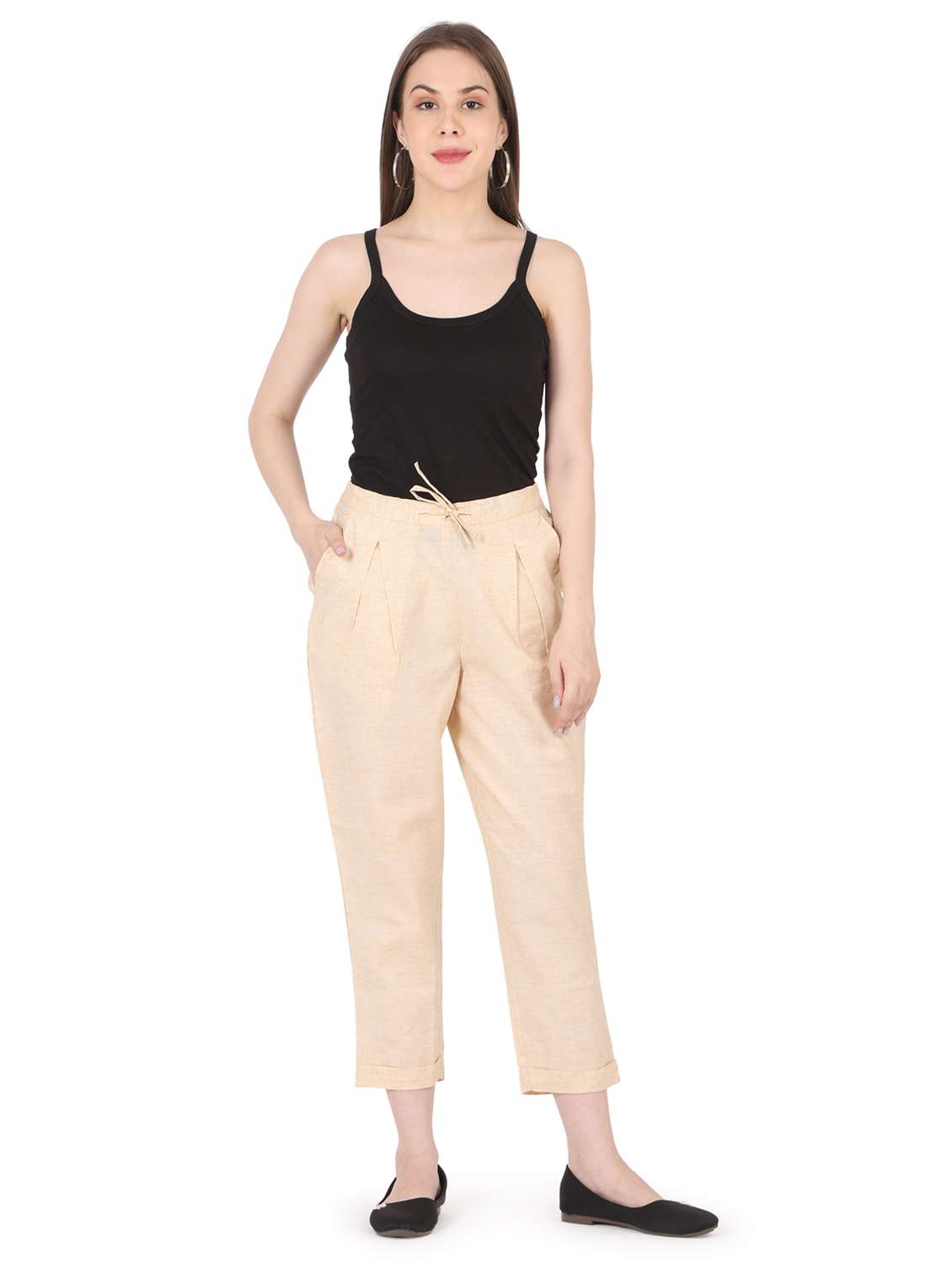 women solid high rise straight trouser - 22088966 - Standard Image - 3