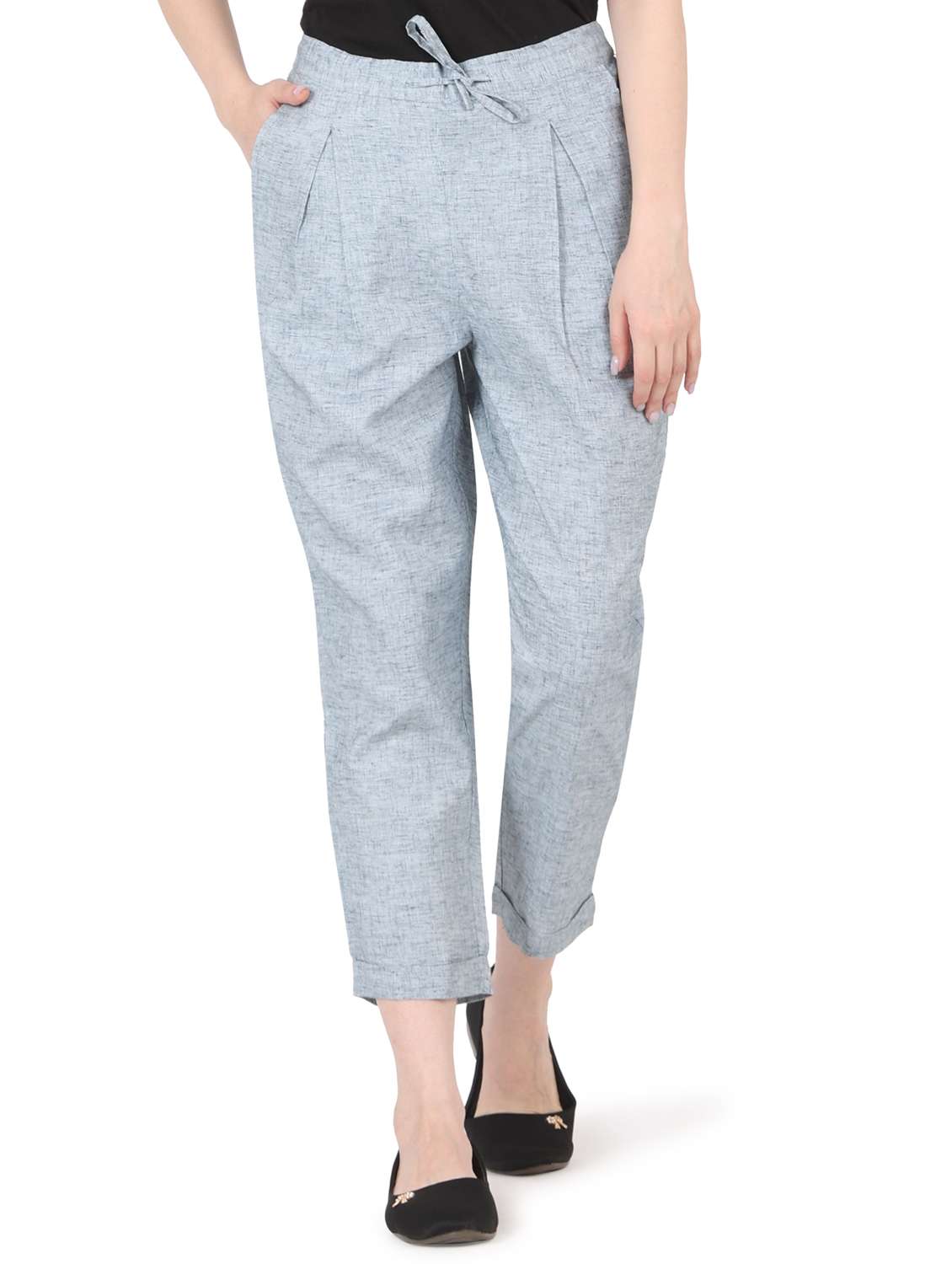 women solid high rise straight trouser - 22088967 -  Zoom Image - 0