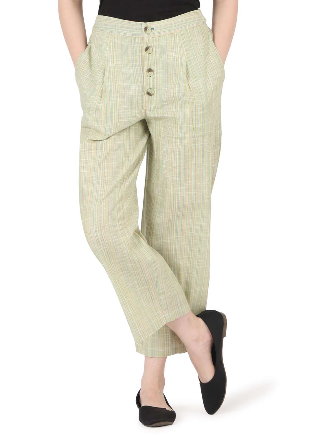 women solid high rise straight trouser - 22088971 -  Zoom Image - 0