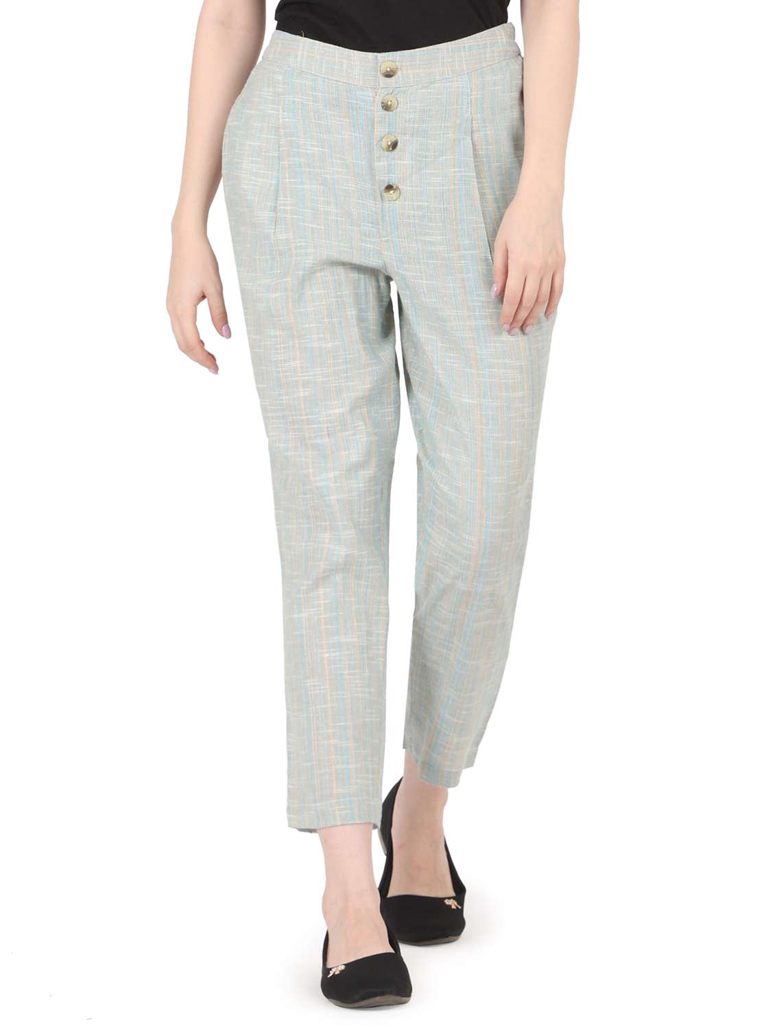 women solid high rise straight trouser - 22088973 -  Zoom Image - 0