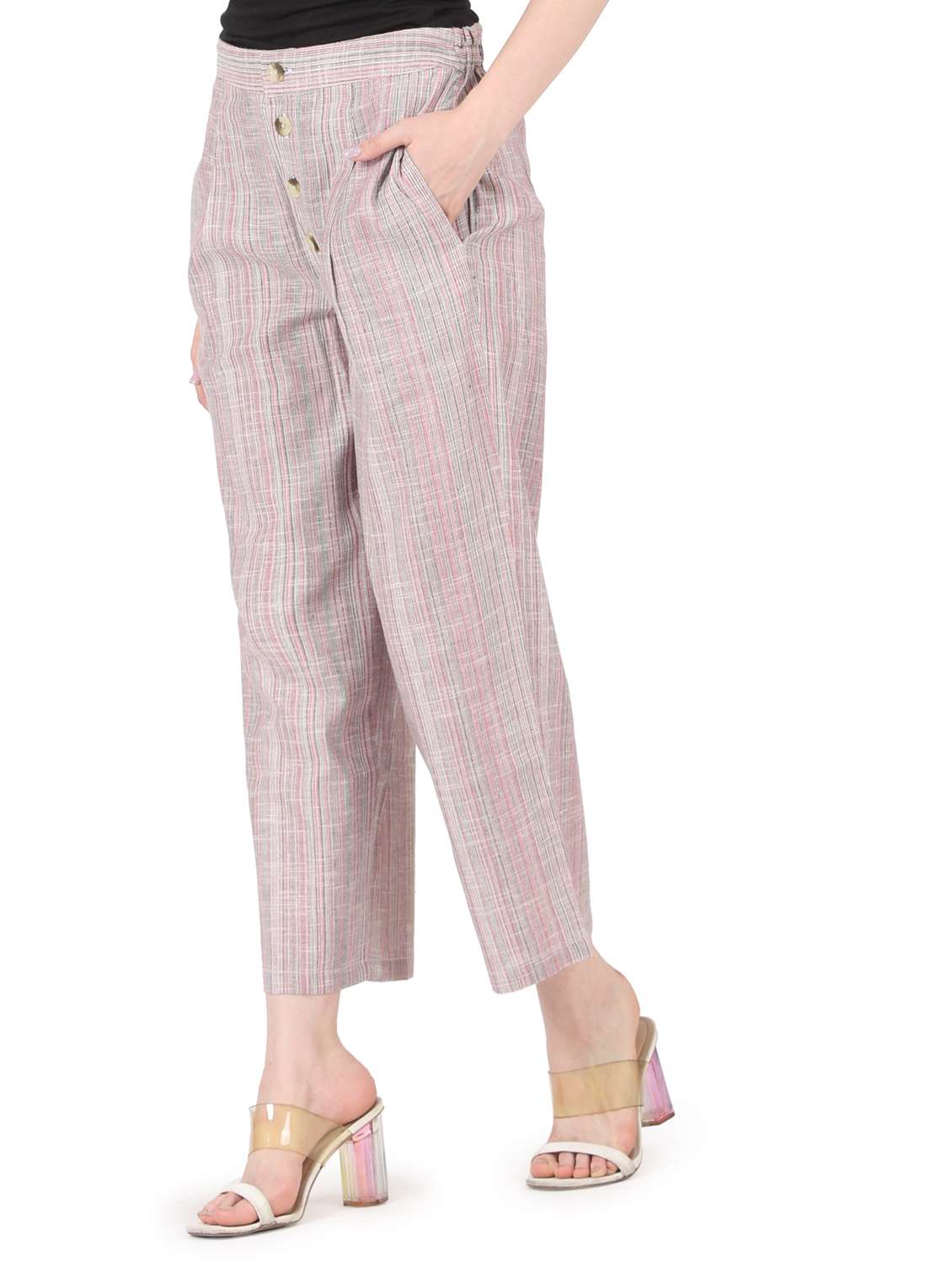 women striped high rise straight trouser - 22088974 - Standard Image - 3