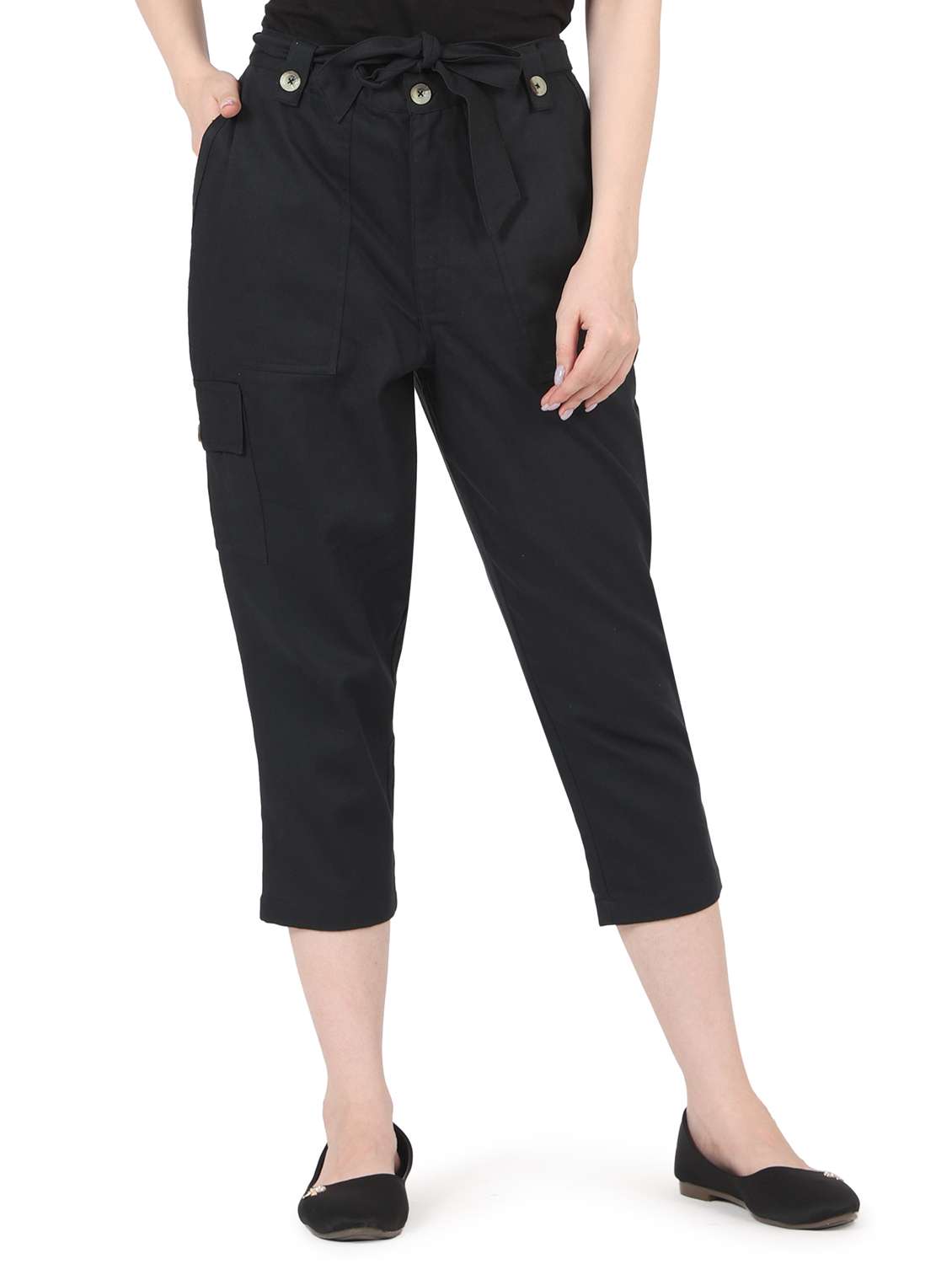 women solid high rise straight trouser