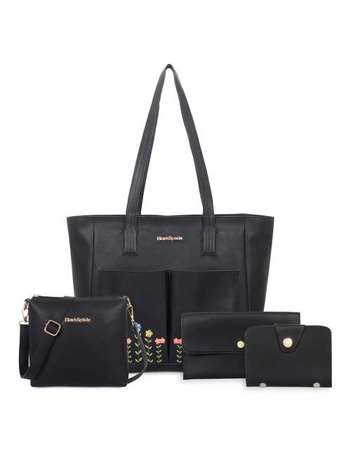 women embroidered leatherette tote bag with 2 pouch 1 sling - 22089025 -  Standard Image - 0