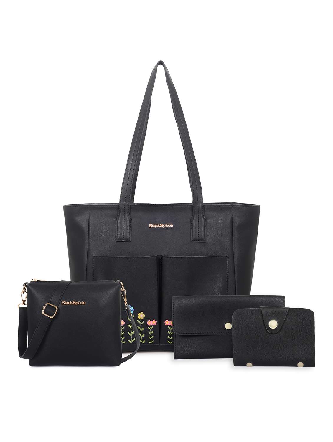 women embroidered leatherette tote bag with 2 pouch 1 sling - 22089025 -  Zoom Image - 0