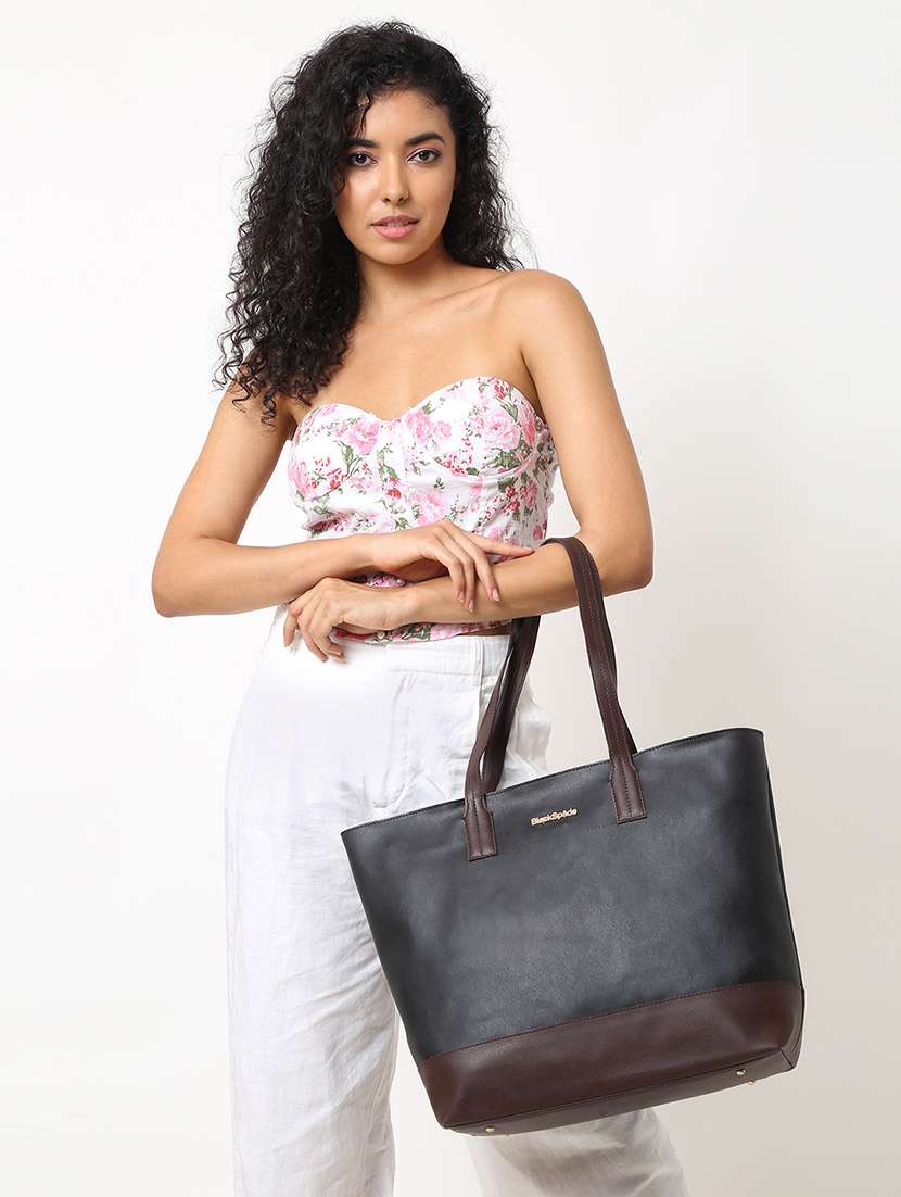 women color blocked leatherette tote bag - 22089031 -  Standard Image - 5