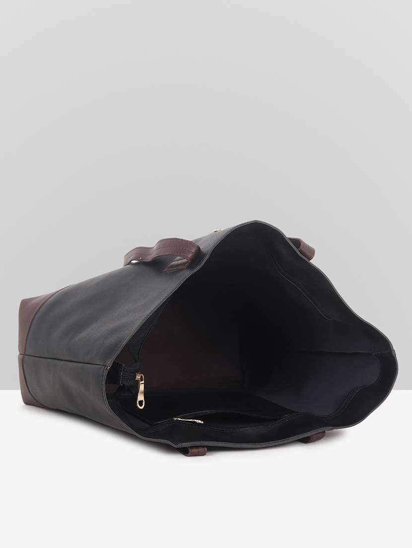 women color blocked leatherette tote bag - 22089035 -  Standard Image - 3