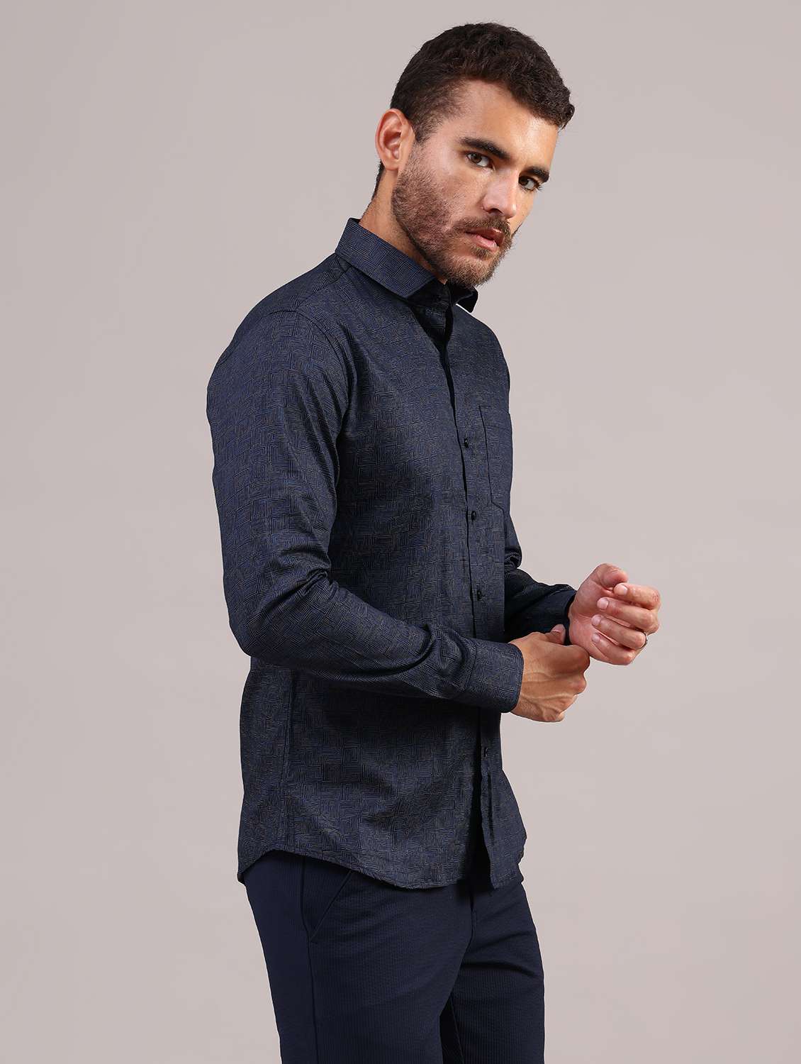 men printed collared long sleeve shirt - 22089048 -  Standard Image - 3