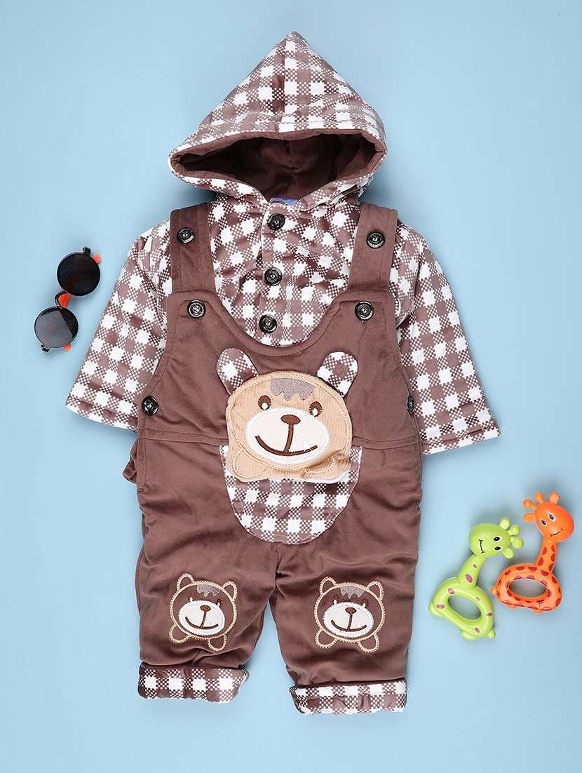 kids checkered long sleeve winterwear dungaree