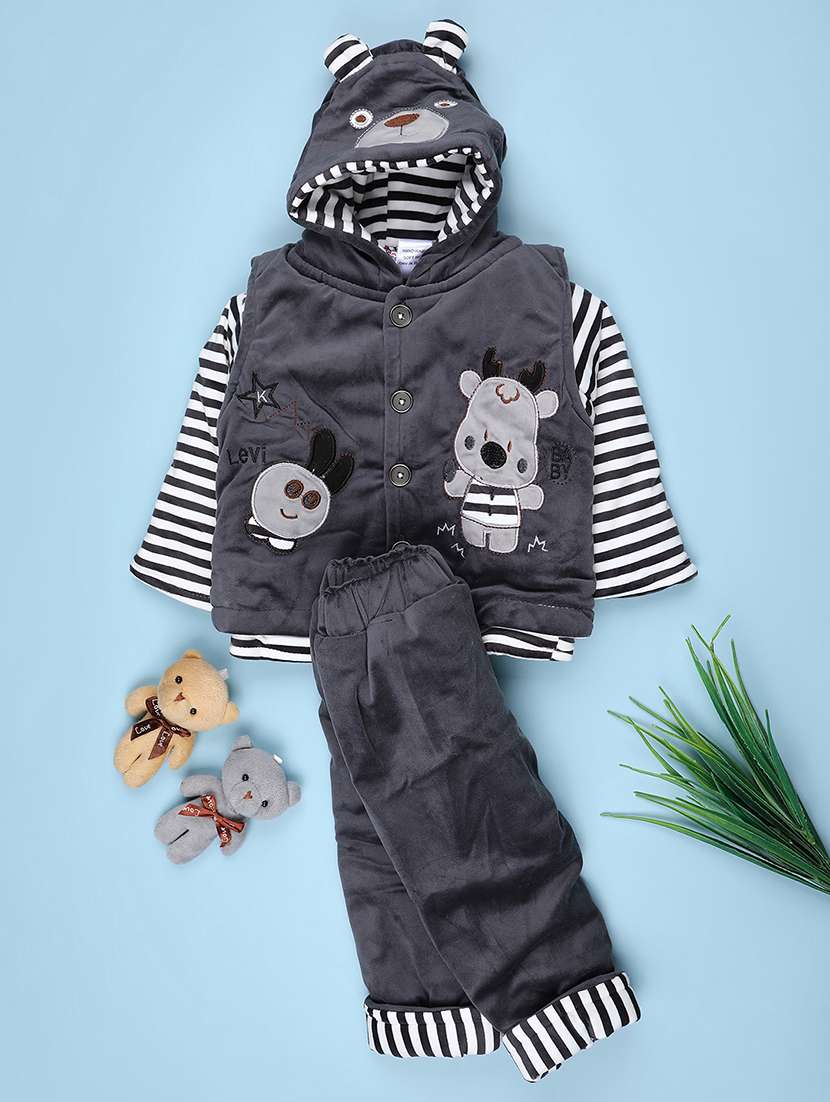 kids striped long sleeve winterwear full length set