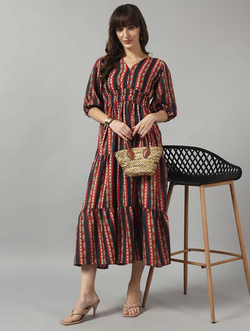 women printed puff sleeve maxi tiered dress - 22089238 -  Zoom Image - 0