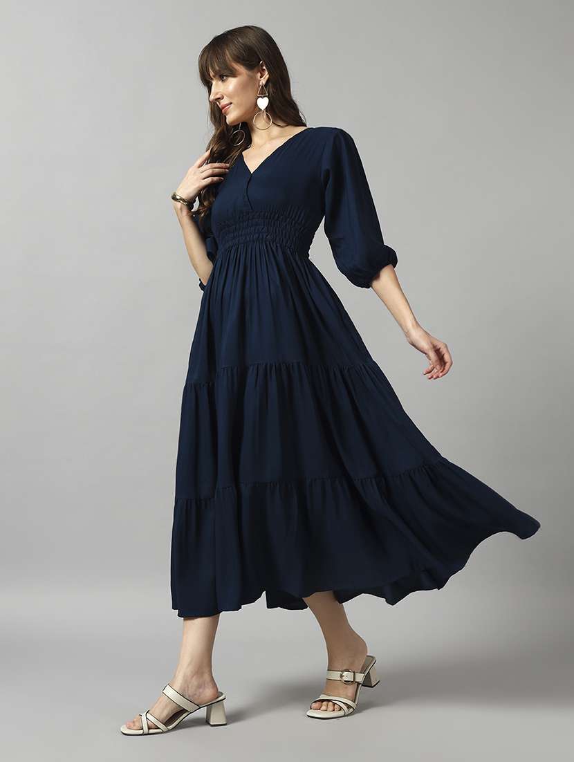 women solid puff sleeve tiered dress - 22089240 - Zoom Image - 0