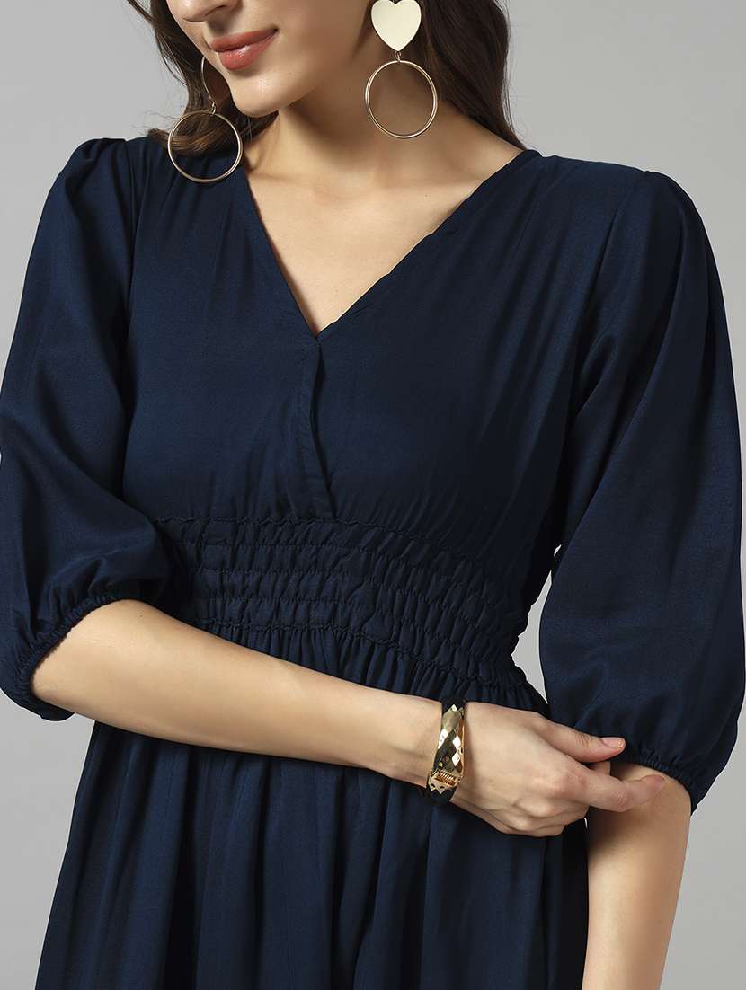 women solid puff sleeve tiered dress - 22089240 - Standard Image - 3
