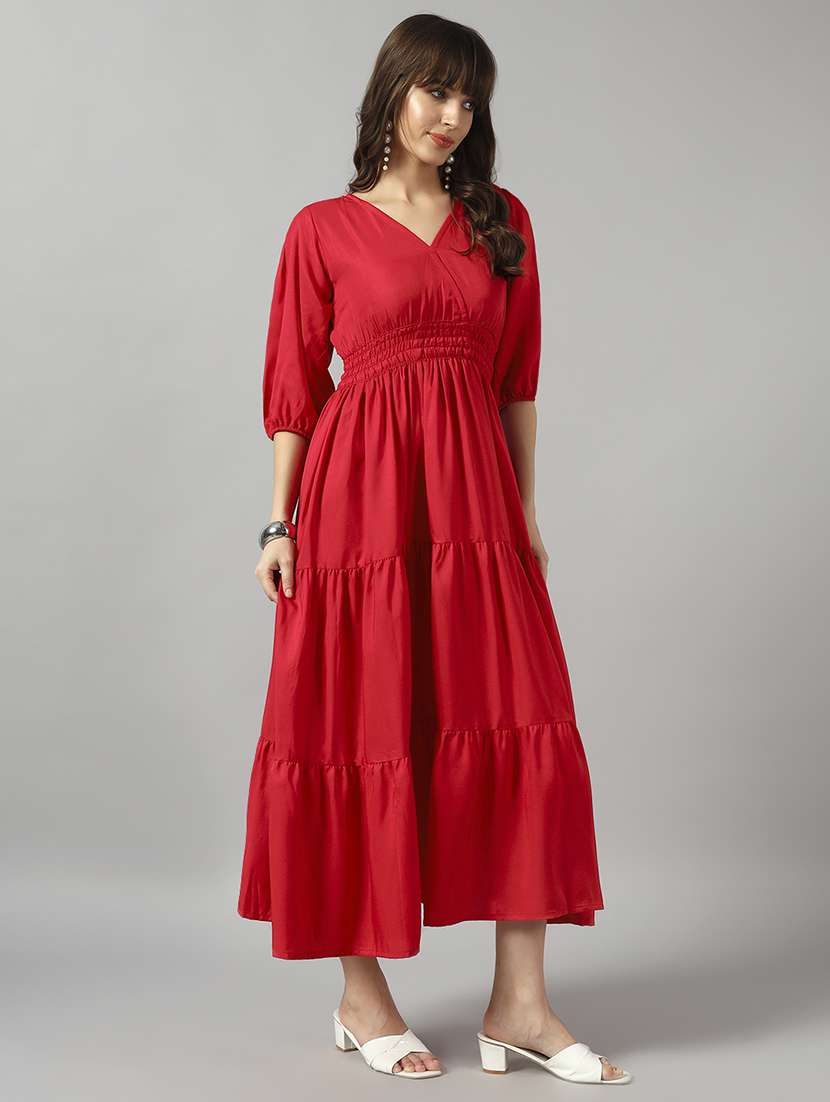 women solid puff sleeve tiered dress - 22089241 - Zoom Image - 0