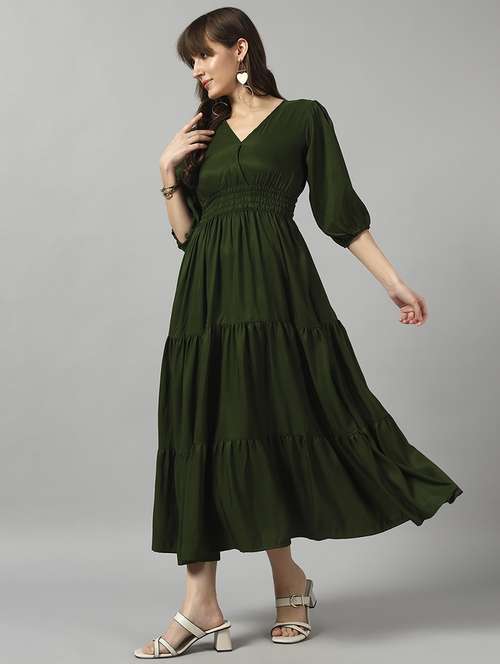 women solid puff sleeve tiered dress - 22089245 - Standard Image - 0