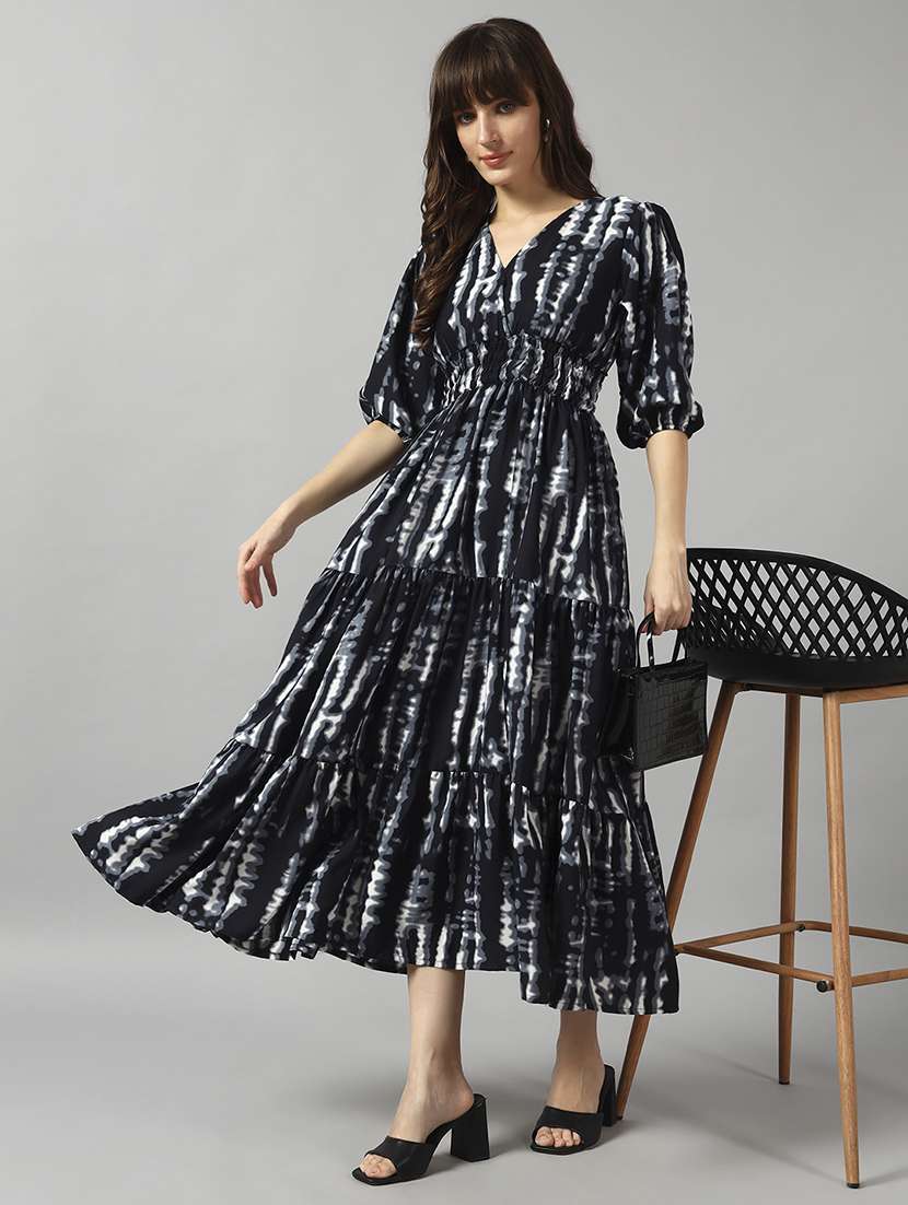women tie & dye printed puff sleeve maxi tiered dress - 22089264 - Zoom Image - 0