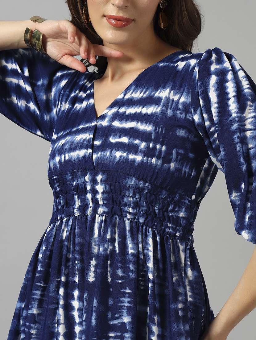 women tie & dye printed puff sleeve tiered dress - 22089265 - Standard Image - 3