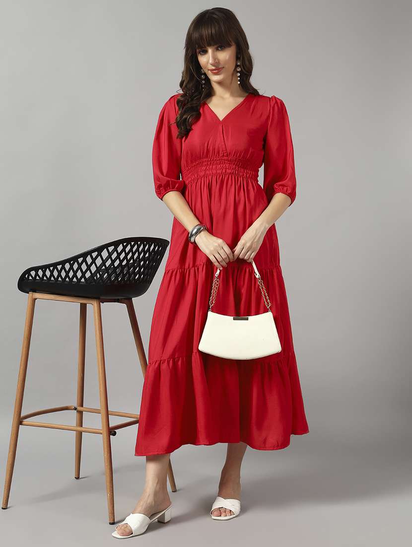women solid puff sleeve tiered dress - 22089275 - Zoom Image - 0