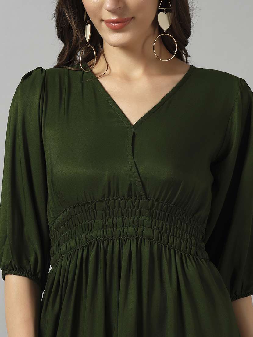 women solid puff sleeve tiered dress - 22089279 - Standard Image - 3
