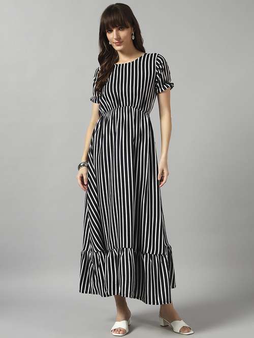 women striped short sleeve tiered dress - 22089291 - Standard Image - 0
