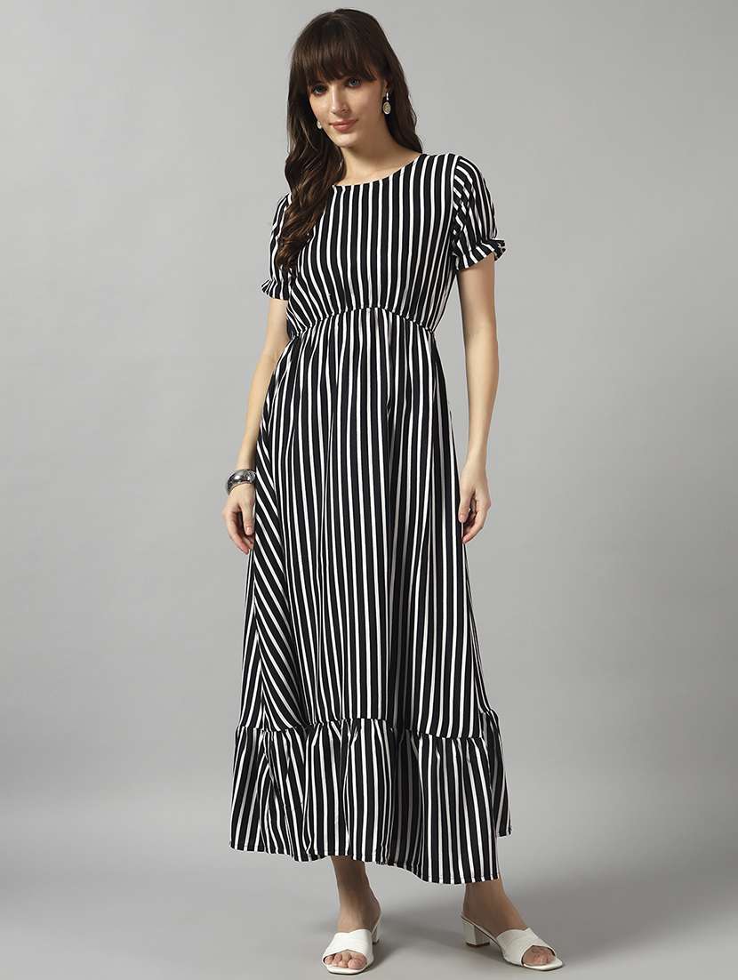 women striped short sleeve tiered dress - 22089291 - Zoom Image - 0