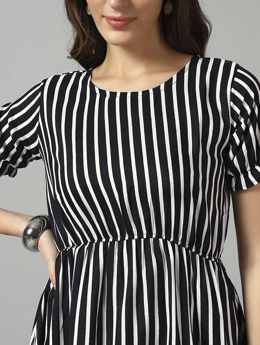 women striped short sleeve tiered dress - 22089291 - Standard Image - 3