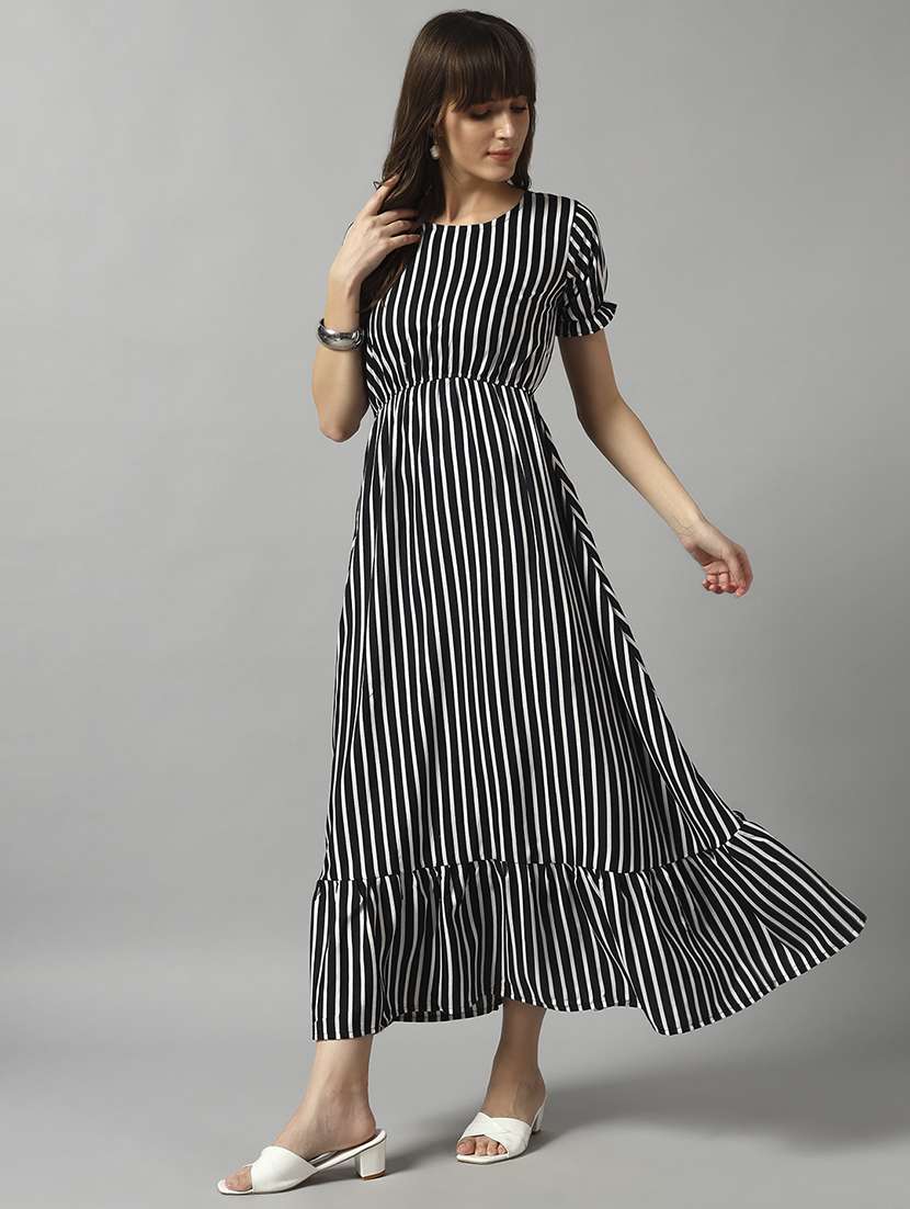 women striped short sleeve tiered dress