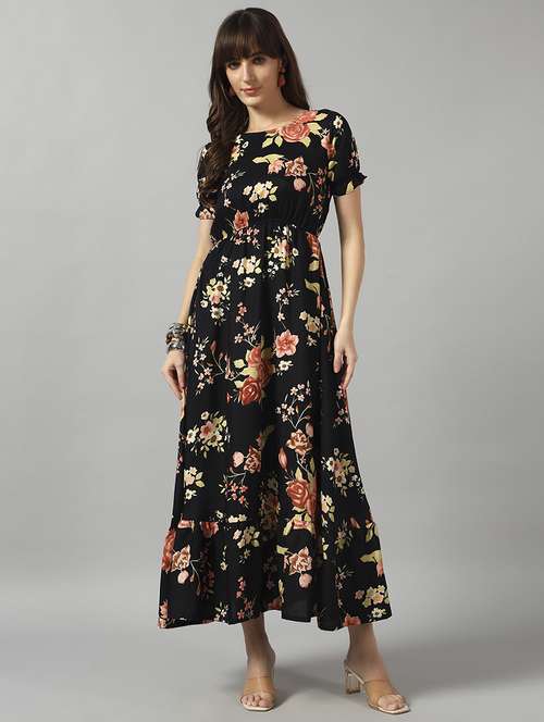 women floral printed puff sleeve tiered dress - 22089294 - Standard Image - 0