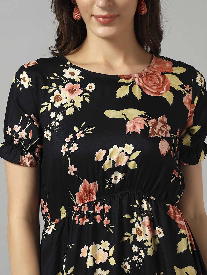 women floral printed puff sleeve tiered dress - 22089294 - Standard Image - 3