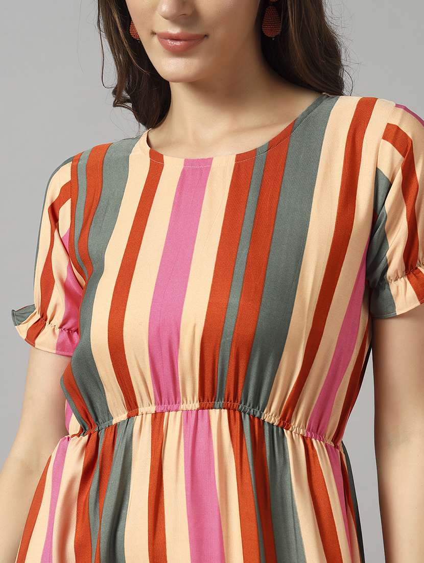 women striped short sleeve tiered dress - 22089300 -  Standard Image - 3