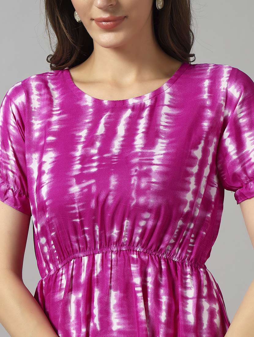 women tie & dye printed puff sleeve tiered dress - 22089306 - Standard Image - 3
