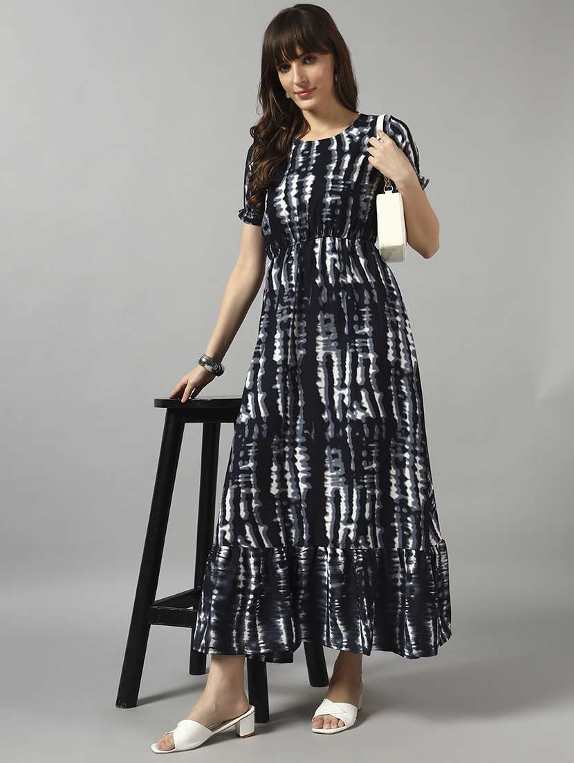 women tie & dye printed puff sleeve tiered dress - 22089307 - Zoom Image - 0